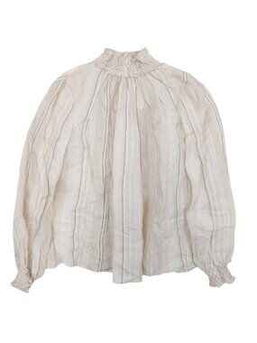 Dior Linen Silk Smock Blouse Striped Shirt Pullover Beige Sweater 38